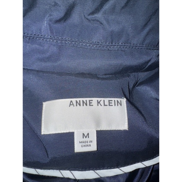 Ann Klein Women's Jacket Long Hooded Coat Navy Blue Belted Medium M - Picture 4 of 10